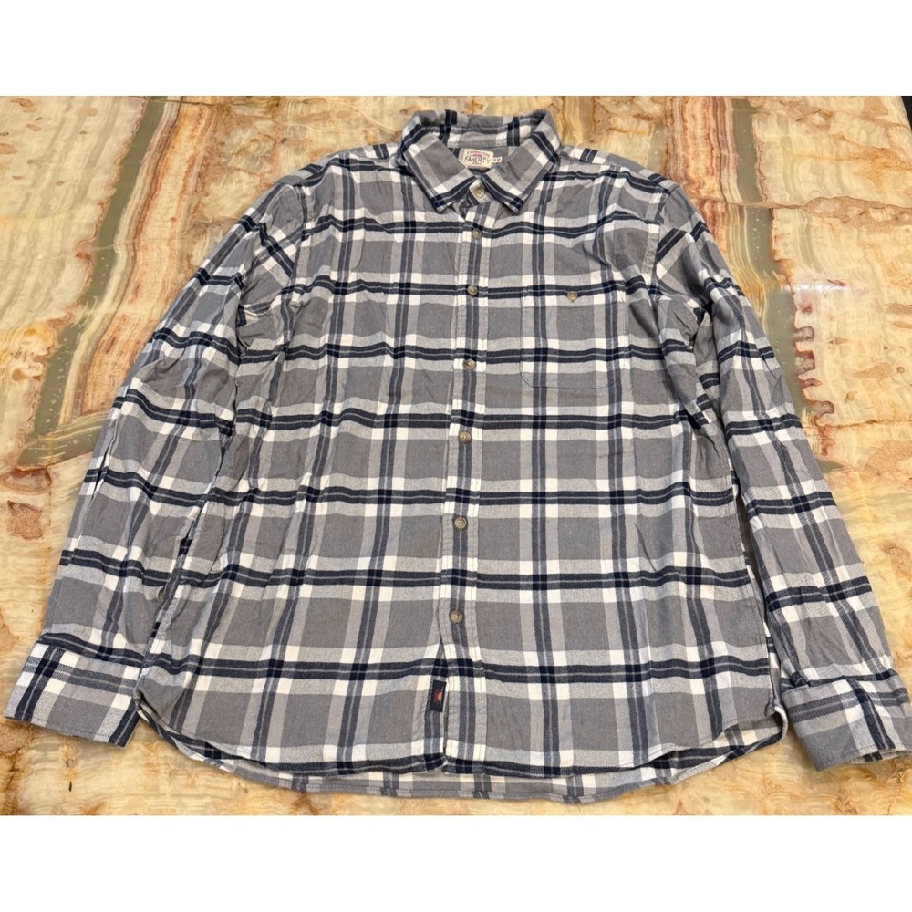 Faherty Brand Button Up Shirt Gray Blue Plaid Flannel Long Sleeve Flip Pocket XL